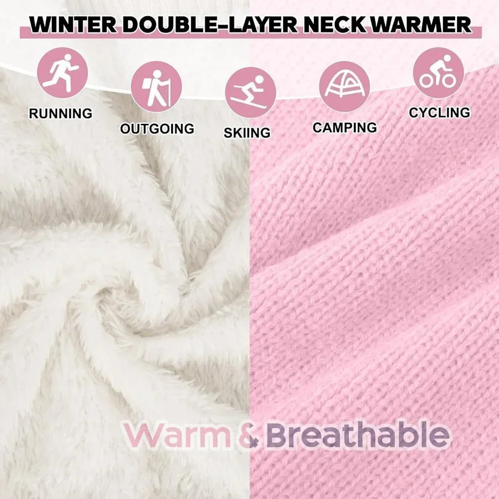 Women's Sky Pink Scarf Winter Double-Layer Neck Warmer Knit Fleece Lined Circle